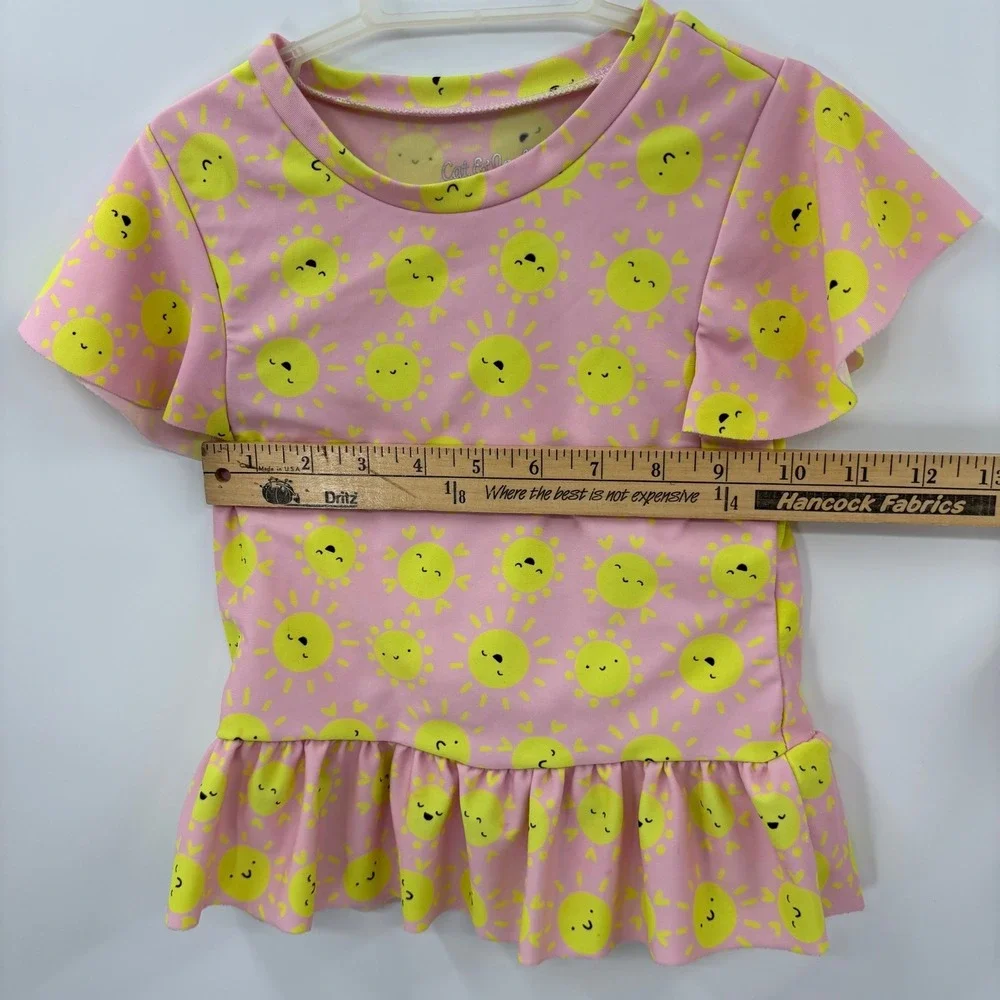 Cat & Jack Rash Guard Kids 4T Pink Sun Peplum‎ Flutter Sleeve Swim Top Summer
